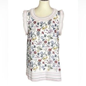 Max Studio floral chiffon top with pleated neck Size Large